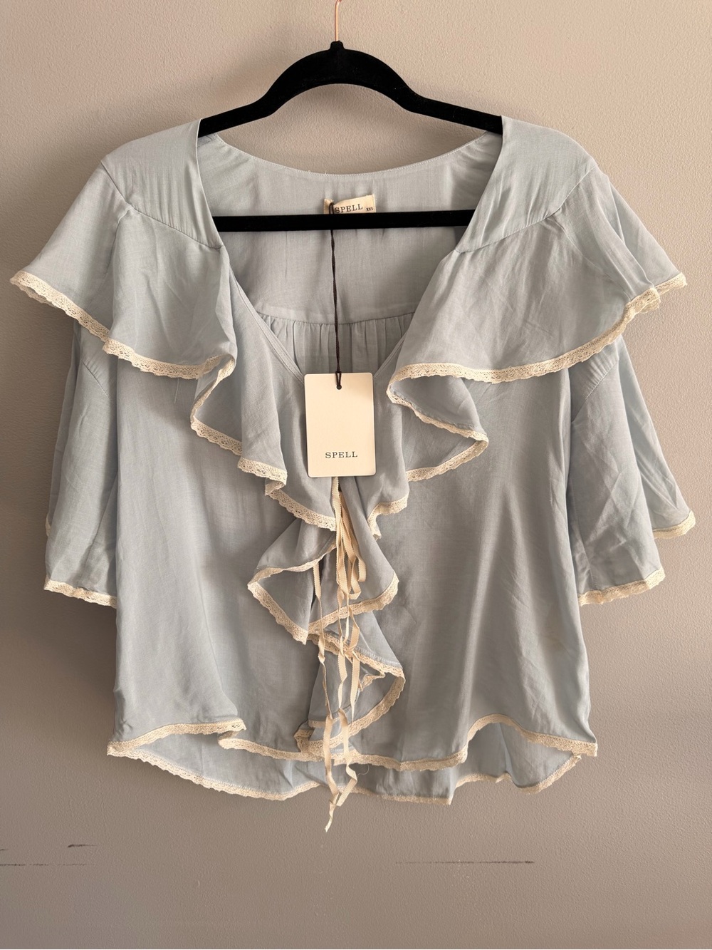 Spell Light Blue Blouse with String Tie - Picture 3 of 6